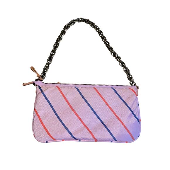 J.Crew Silk Pink Striped Chain Strap Purse Handbag Small Preppy Casual - Picture 1 of 3